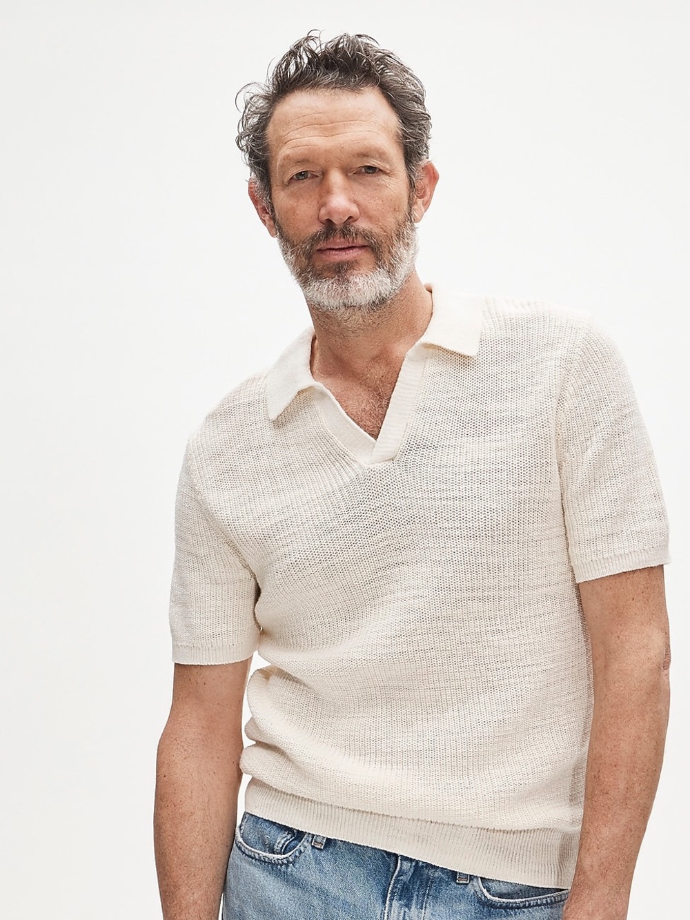 J. Crew Cream Linen Cotton Knit Polo Size Small